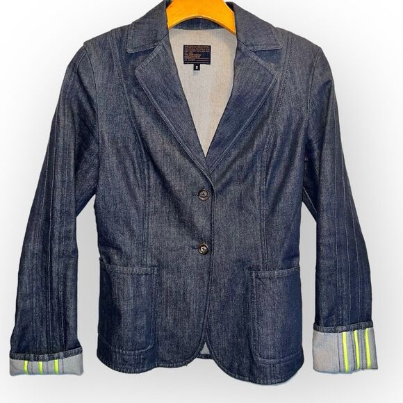 DKNY Womens Denim Jacket Selvedge Hi-Vis Trim Urban Denim Office Wear - Picture 1 of 15